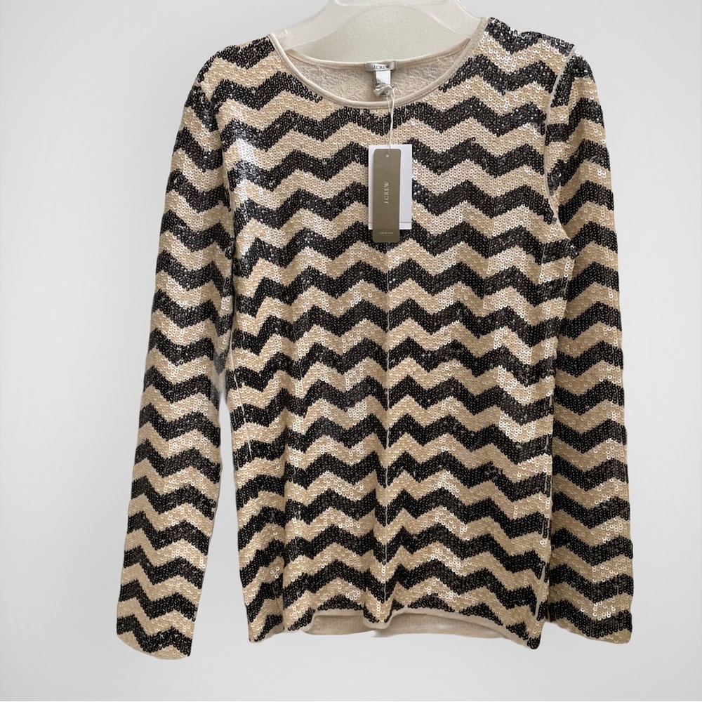 NWT - J.Crew Sequin Chevron Long Sleeve Top Size XS